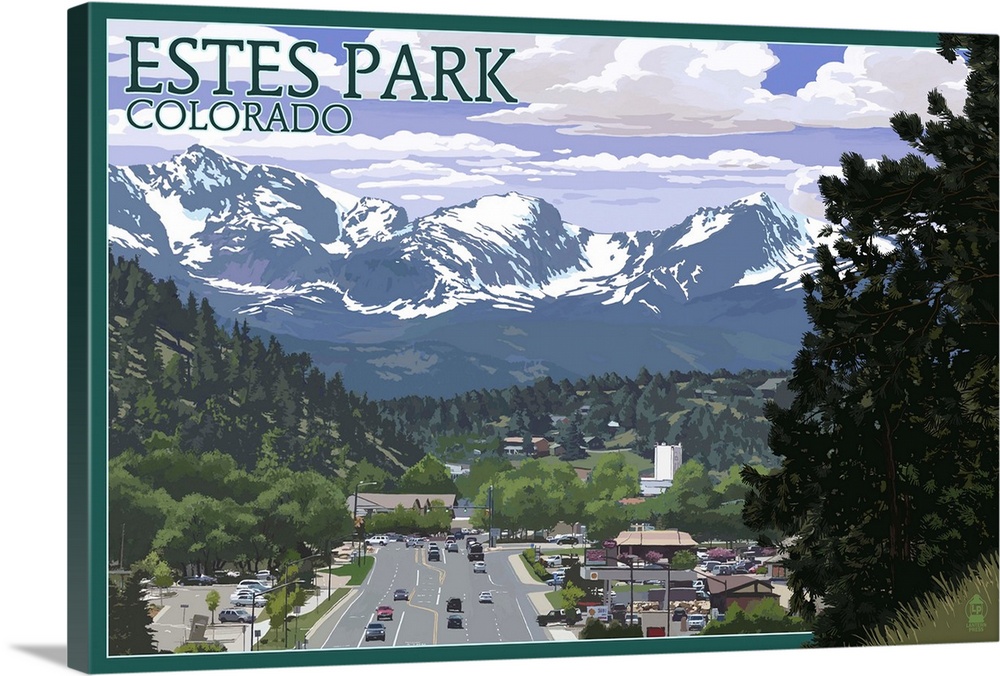 Estes Park, Colorado - Town Scene: Retro Travel Poster