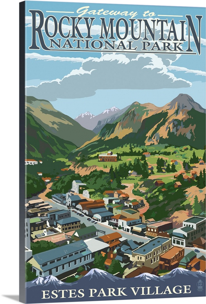 Estes Park Village, Colorado - Town View: Retro Travel Poster
