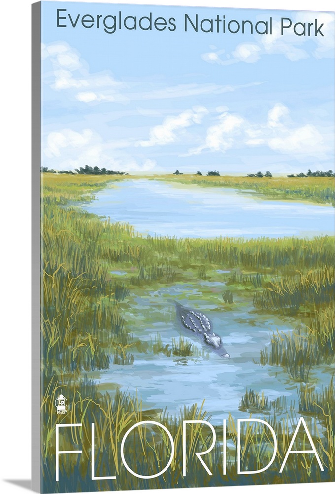 Everglades National Park - Alligator: Retro Travel Poster