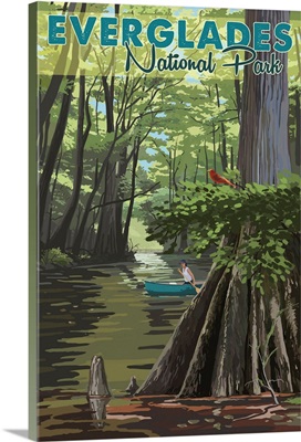 Everglades National Park, Canoeing In The Wetlands: Retro Travel Poster
