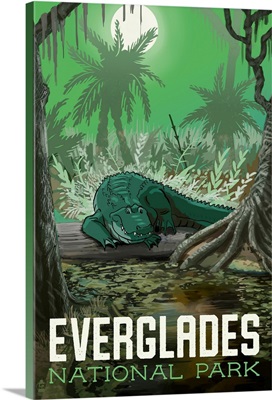 Everglades National Park, Crocodile In The Wetlands: Retro Travel Poster
