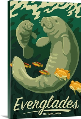 Everglades National Park, Manatee And Calf: Graphic Travel Poster