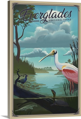 Everglades National Park, Roseate Spoonbill: Retro Travel Poster