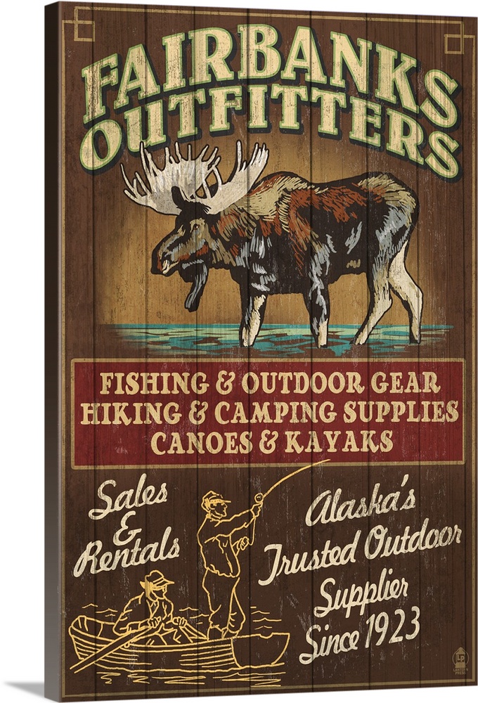 Fairbanks, Alaska - Moose Outfitters Vintage Sign: Retro Travel Poster