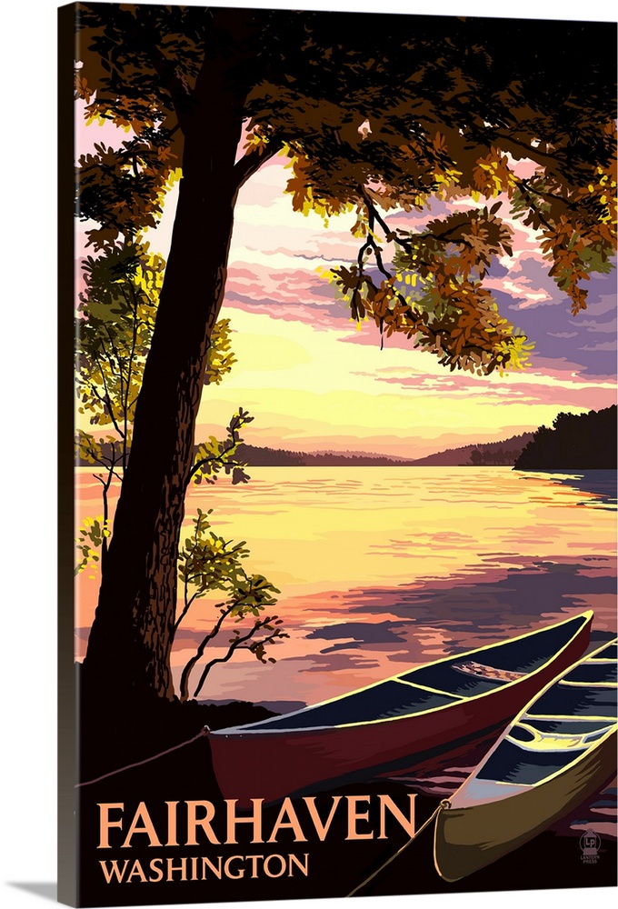 Fairhaven, Washington, Canoe and Lake at Sunset