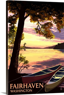 Fairhaven, Washington, Canoe and Lake at Sunset