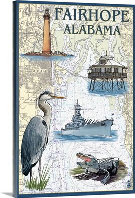 Fairhope, Alabama - Nautical Chart: Retro Travel Poster