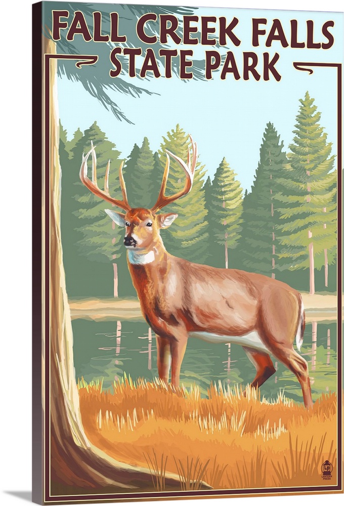 Fall Creek Falls State Park, Tennessee - Deer Scene: Retro Travel Poster
