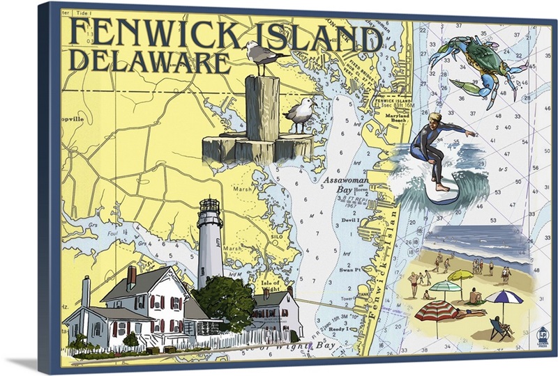 Fenwick Island, Delaware Nautical Chart Retro Travel Poster Wall Art