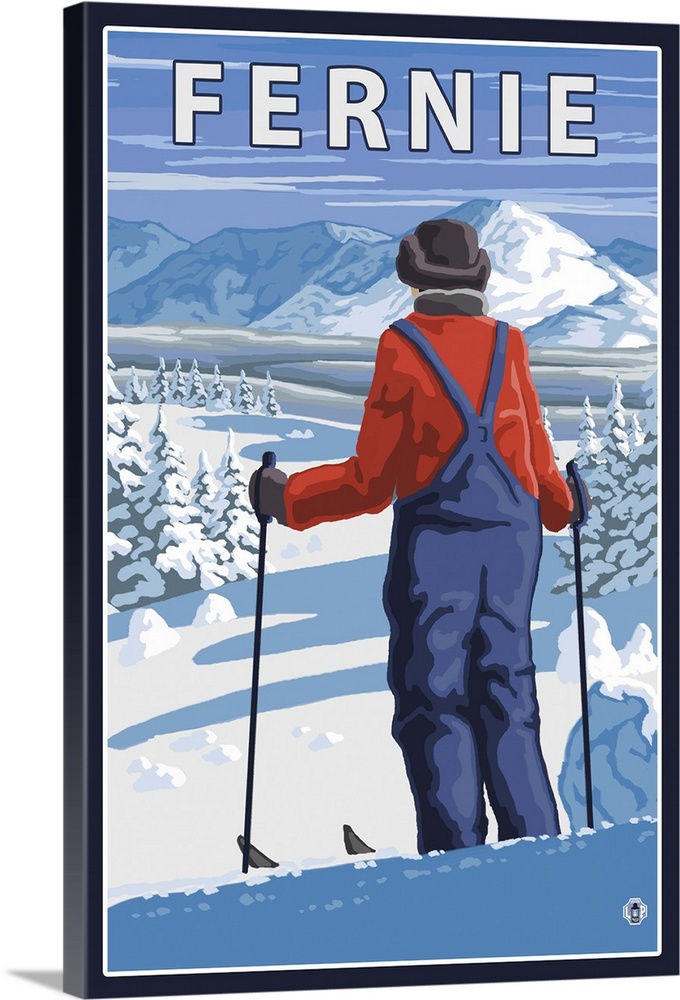 Fernie, Canada - Skier Admiring: Retro Travel Poster