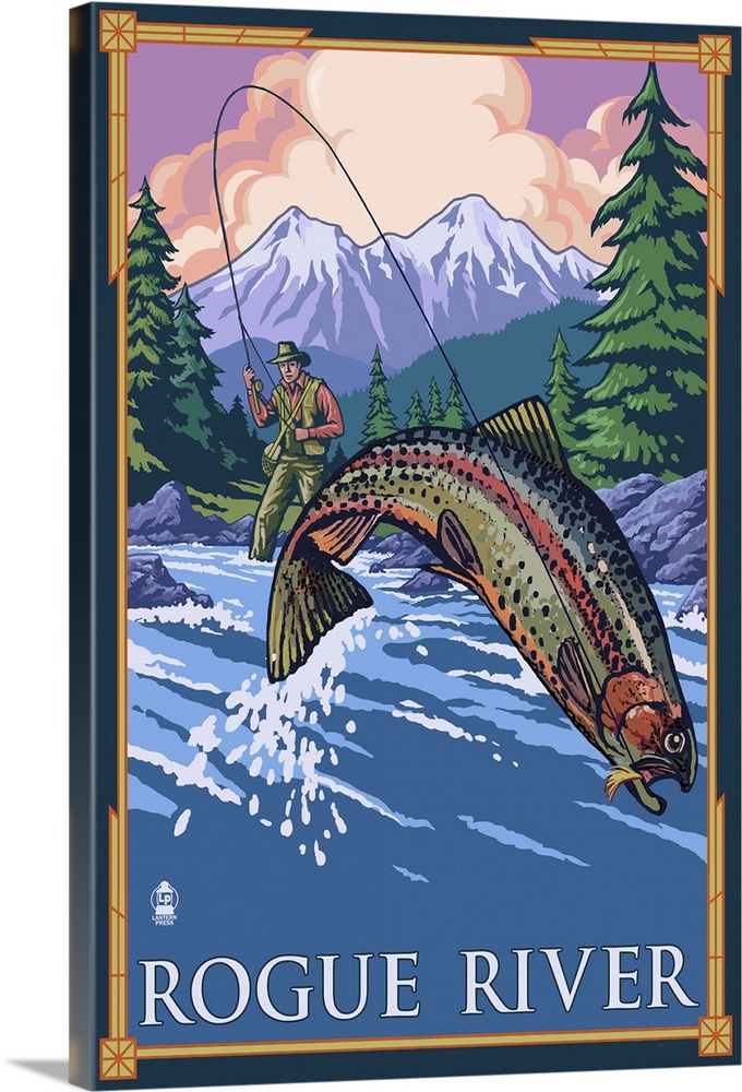 Fisherman - Rogue River, Oregon: Retro Travel Poster