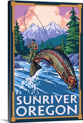 Fisherman - Sunriver, Oregon: Retro Travel Poster