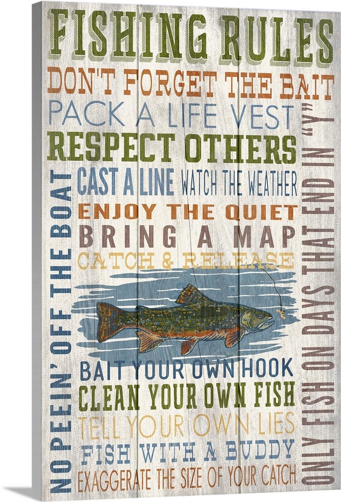 Fishing Rules Typography Wall Art, Canvas Prints, Framed Prints, Wall Peels | Great Big Canvas