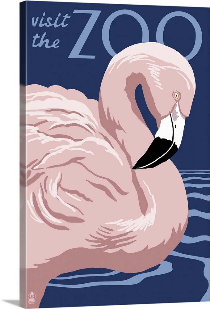 Flamingo - Visit the Zoo: Retro Travel Poster