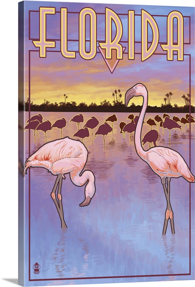 Flamingos - Florida: Retro Travel Poster