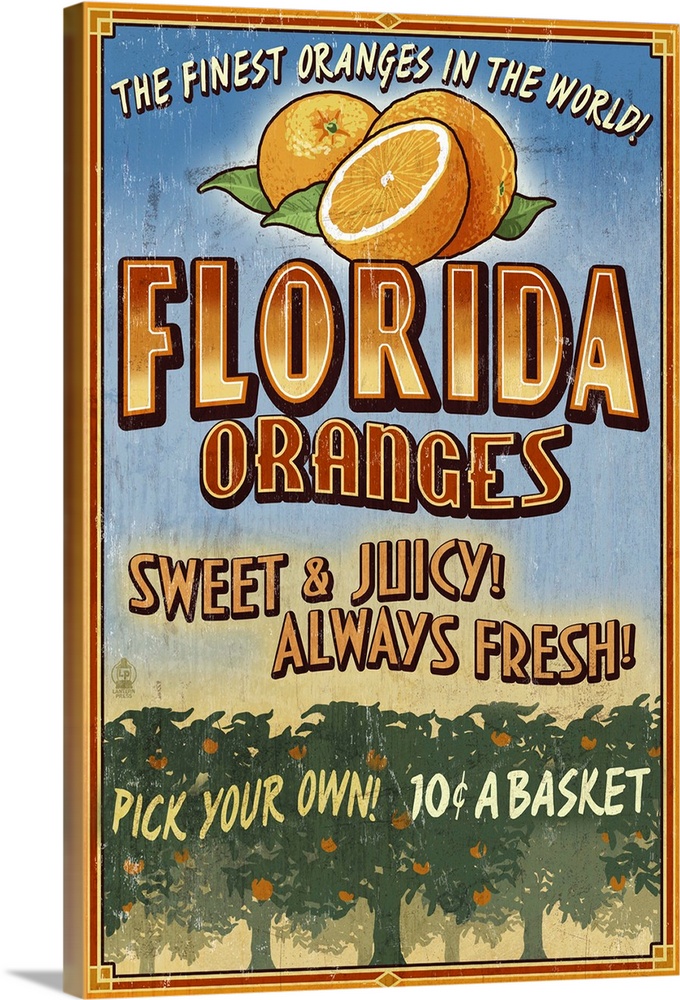 Florida - Orange Grove Vintage Sign: Retro Travel Poster