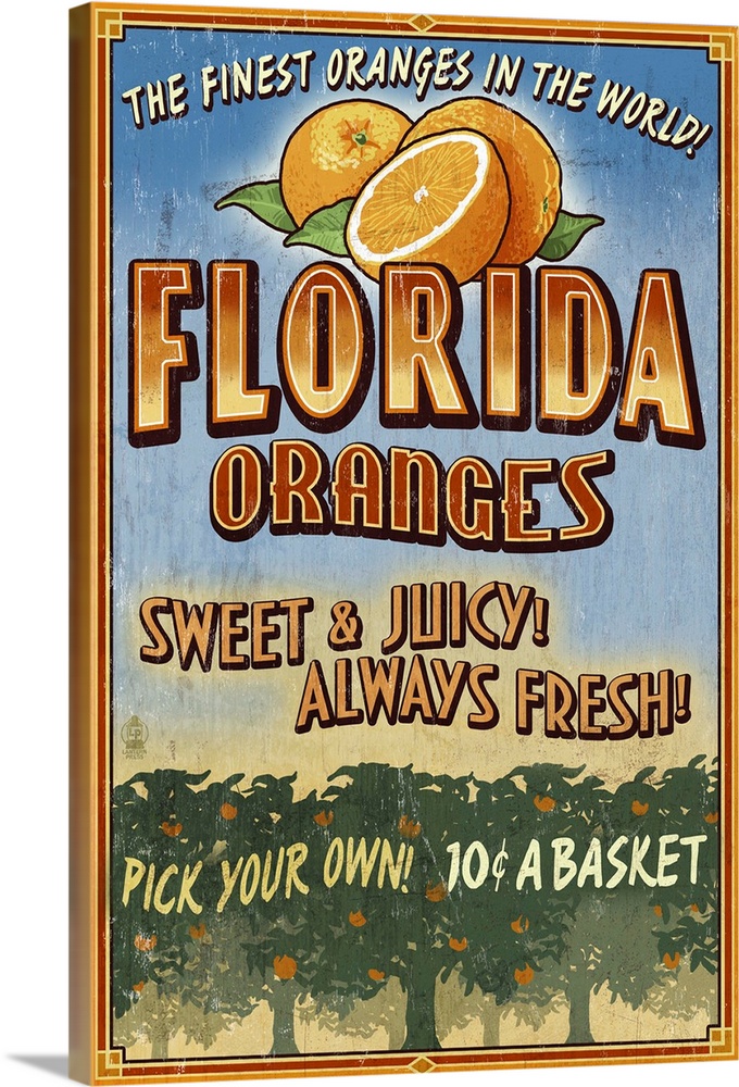 A stylized retro art poster of typographic artwork advertising citrus fruits.