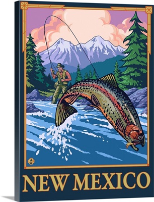 Fly Fisherman - New Mexico: Retro Travel Poster