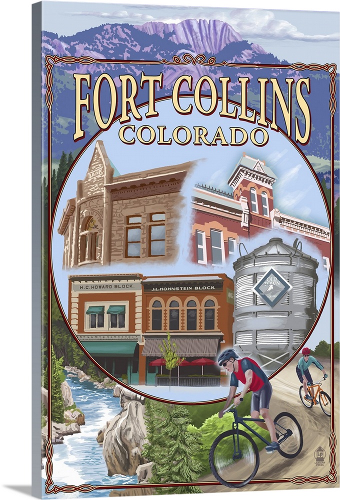 Fort Collins, Colorado Scenes: Retro Travel Poster