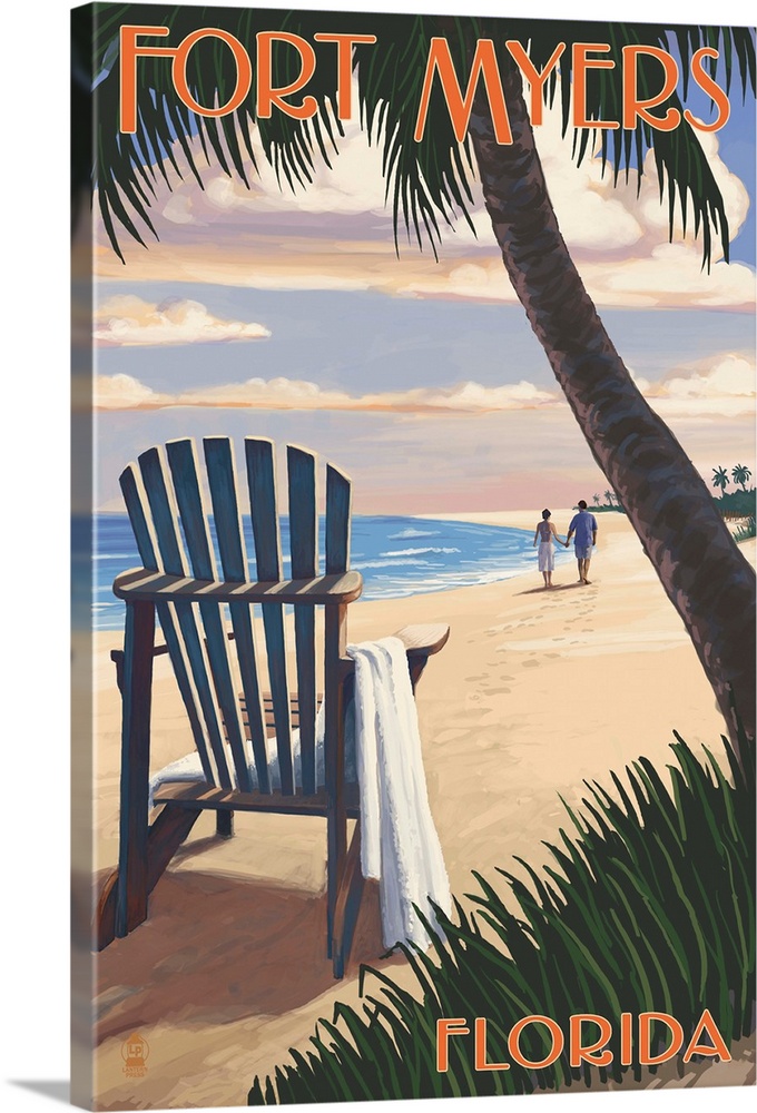 Fort Myers, Florida - Adirondack Chair on the Beach: Retro Travel Poster
