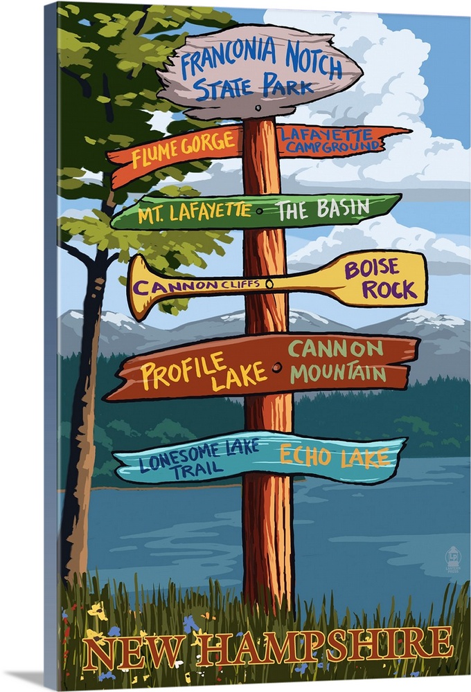 Franconia Notch, New Hampshire - Destination Sign: Retro Travel Poster