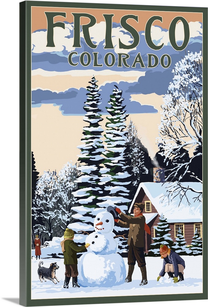 Frisco, Colorado - Snowman Scene: Retro Travel Poster