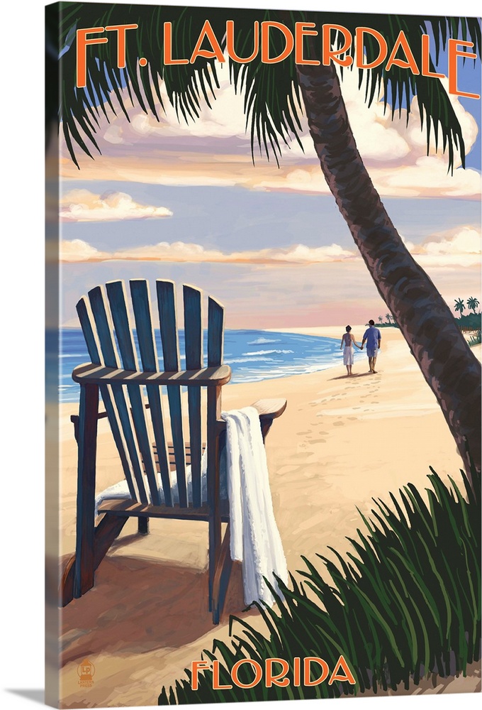 Ft. Lauderdale, Florida - Adirondack Chair on the Beach: Retro Travel Poster