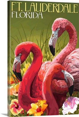 Ft. Lauderdale, Florida - Flamingo Scene: Retro Travel Poster