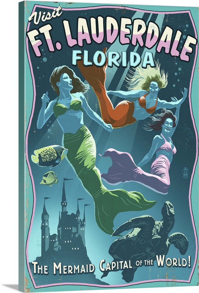 Ft. Lauderdale, Florida - Live Mermaids: Retro Travel Poster