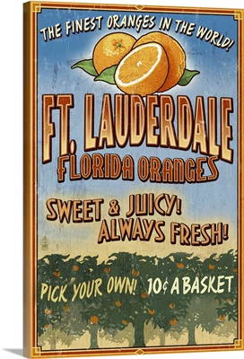 Ft. Lauderdale, Florida - Orange Grove Vintage Sign: Retro Travel Poster