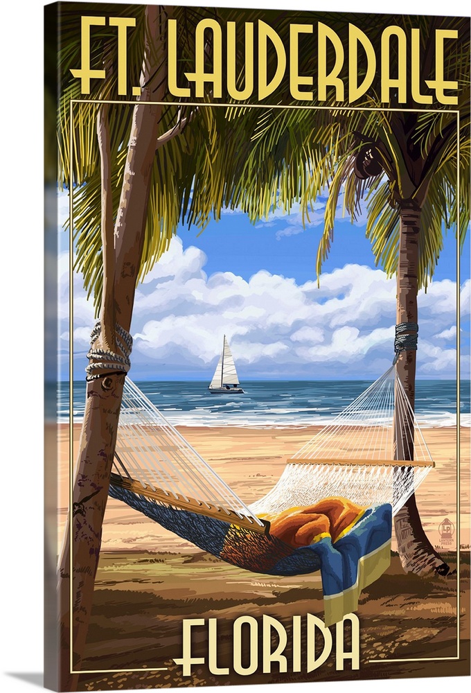 Ft. Lauderdale, Florida - Palms and Hammock: Retro Travel Poster