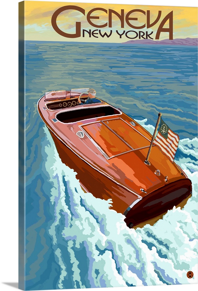 Geneva, New York - Wooden Boat on Lake: Retro Travel Poster