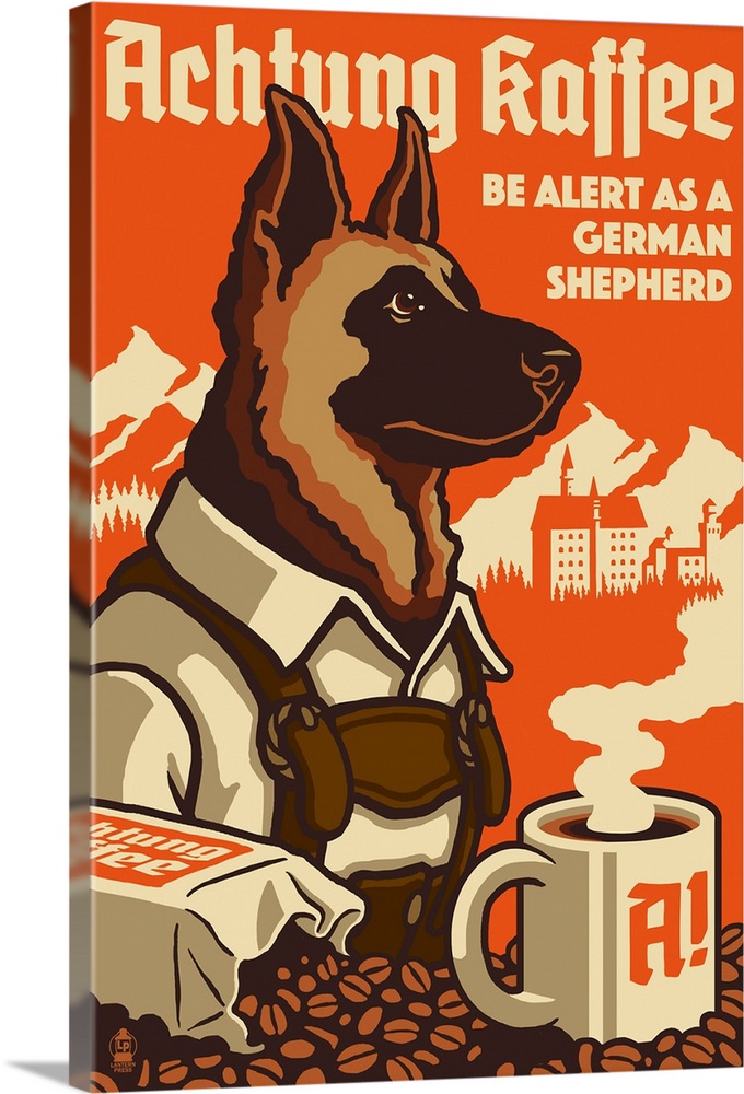 German Shepherd, Retro Coffee Ad