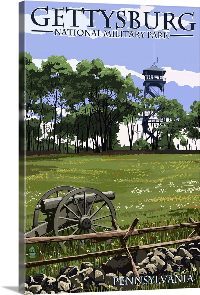 Gettysburg, Pennsylvania - Battlefield Tower: Retro Travel Poster