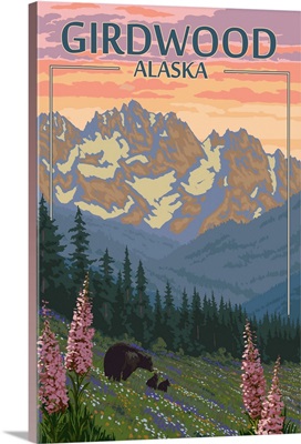 Girdwood, Alaska - Bear and Spring Flowers