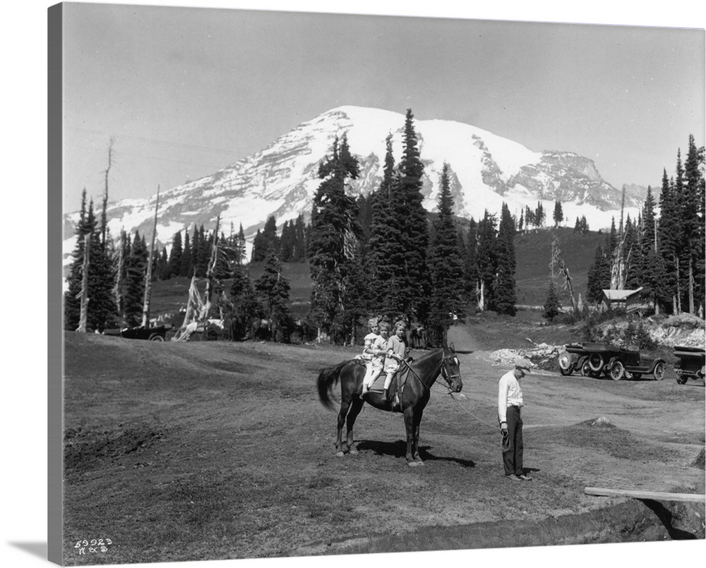 Girls on a horse at Mount Rainier National Park, Seattle, WA