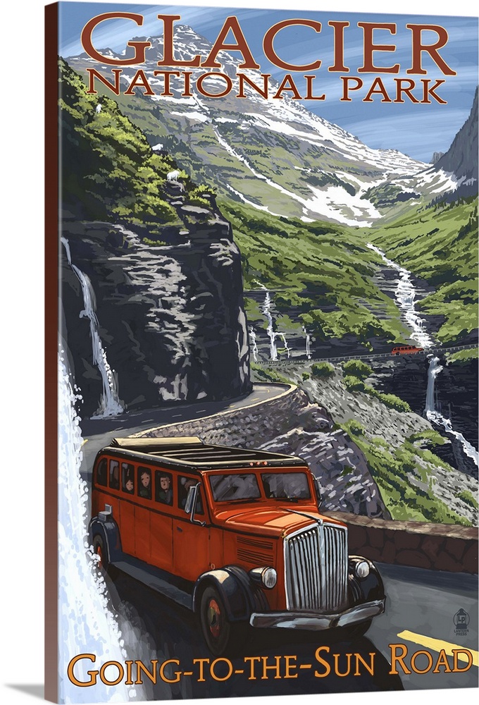 Glacier National Park - Going-To-The-Sun Road: Retro Travel Poster