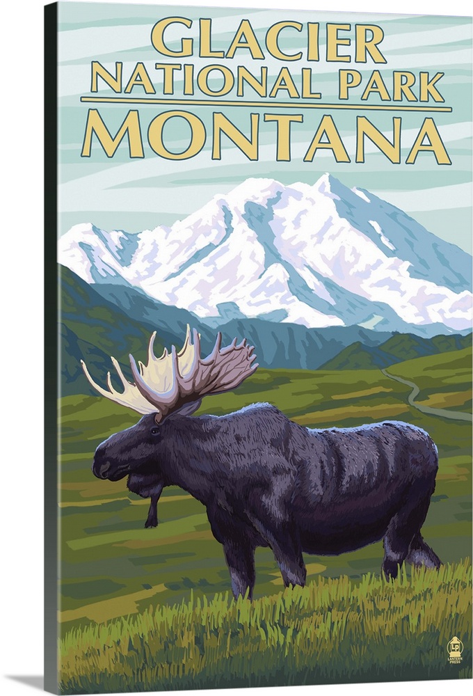 Glacier National Park, Montana, Moose and Mountain