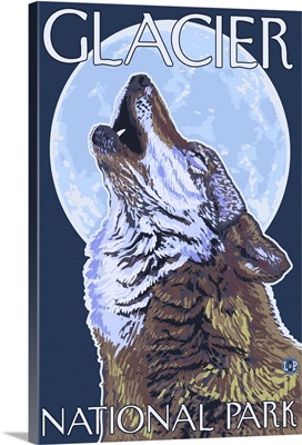 Glacier National Park, MT - Howling Wolf: Retro Travel Poster
