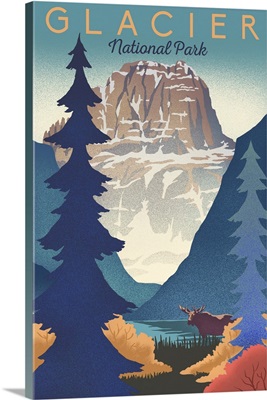 Glacier National Park, Natural Landscape: Retro Travel Poster