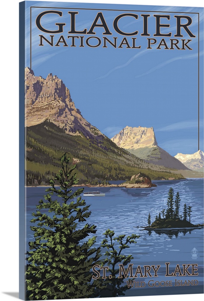 Glacier National Park - St. Mary Lake: Retro Travel Poster