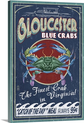 Gloucester, Virginia - Blue Crab Vintage Sign: Retro Travel Poster