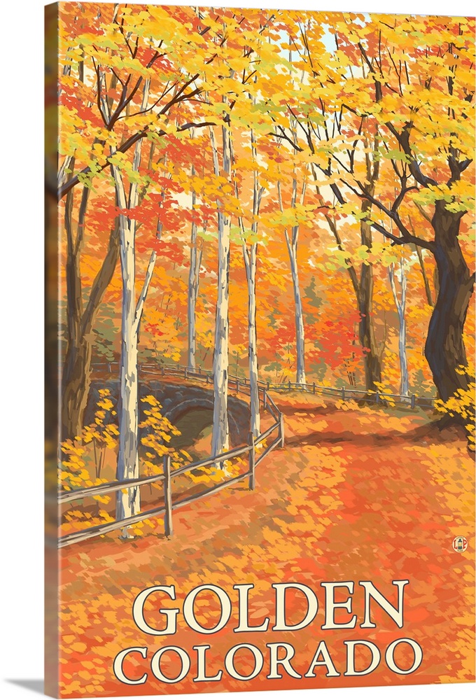 Golden, Colorado - Fall Colors Scene: Retro Travel Poster