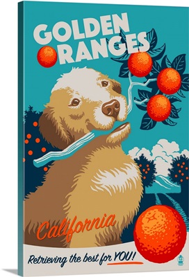 Golden Retriever California Oranges, Retro Ad