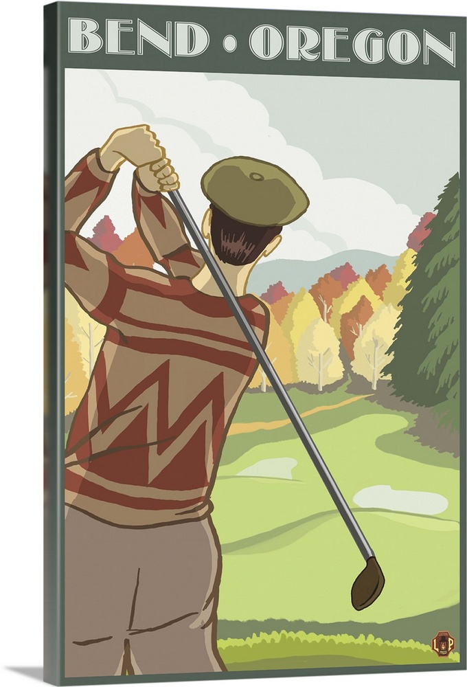 Golfer Scene - Bend, Oregon: Retro Travel Poster
