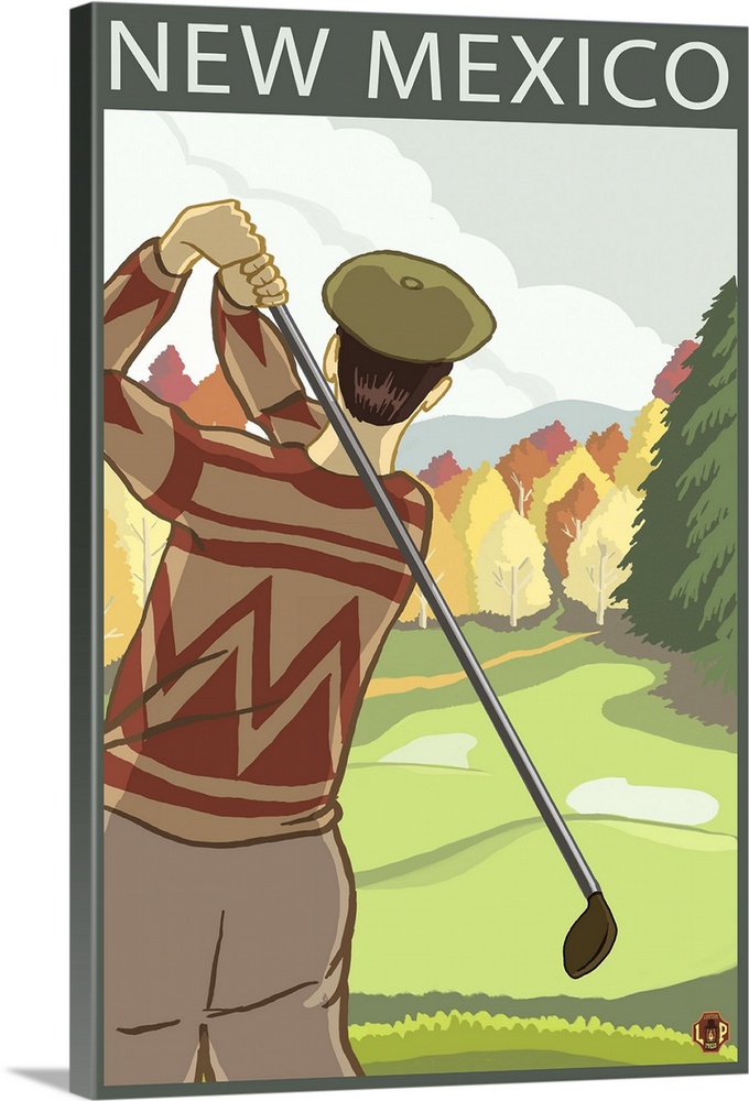 Golfer Scene - New Mexico: Retro Travel Poster