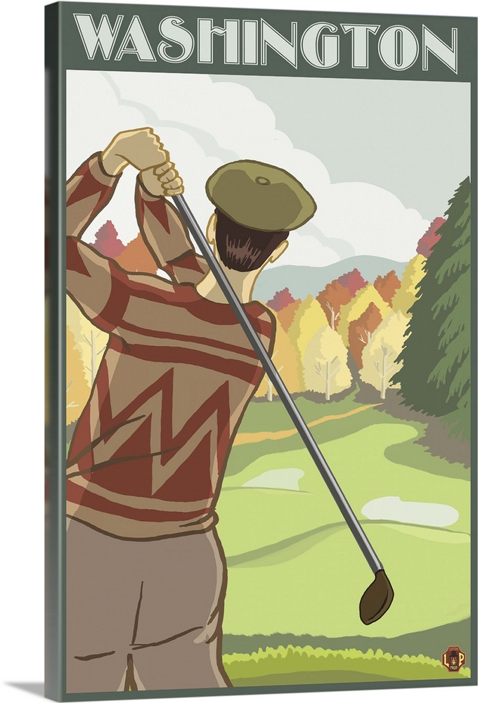 Golfer Scene - Washington: Retro Travel Poster
