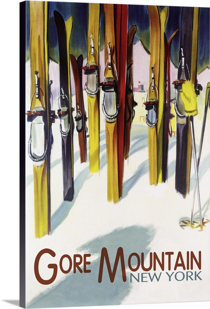 Gore Mountain, New York - Colorful Skis: Retro Travel Poster