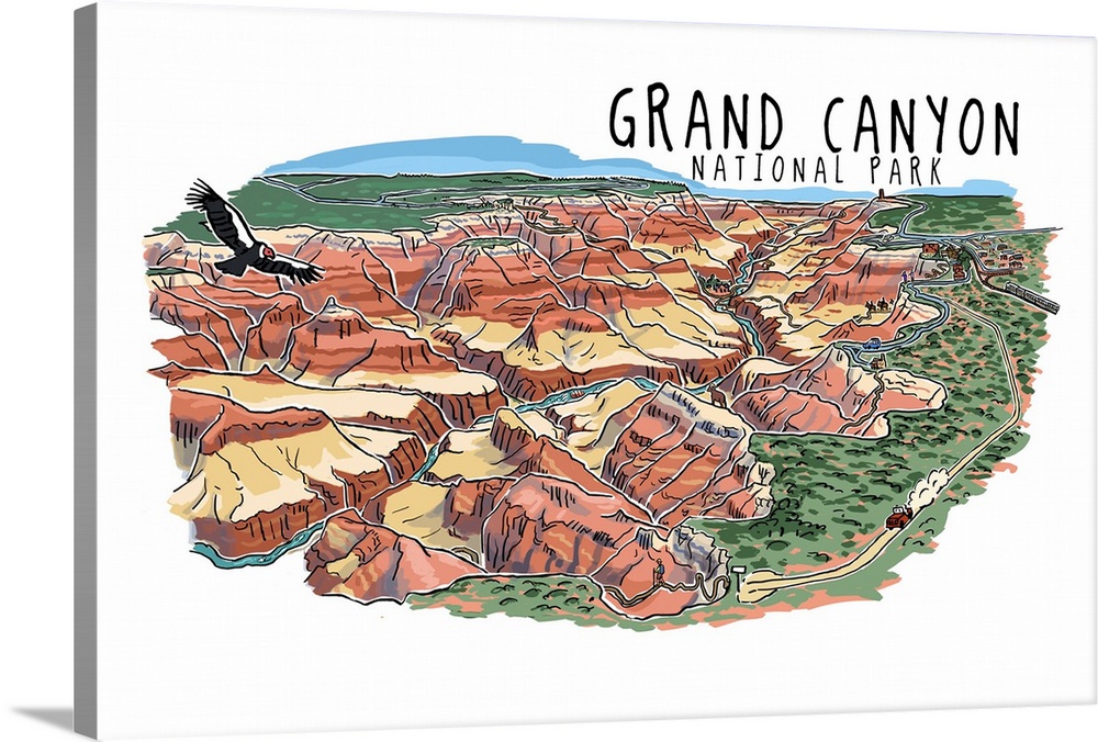 Grand Canyon National Park, Arizona - Line Drawing