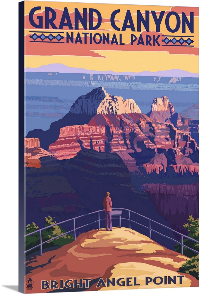 Grand Canyon National Park - Bright Angel Point: Retro Travel Poster ...
